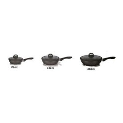 SET 6 PEZZI PADELLE  ANTIADERENTI CON COPERCHI IN VETRO CUCINA SENZA OLIO SENZA