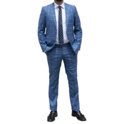 Abito Uomo 100% Cotone sartoriale Principe di Galles Celeste.