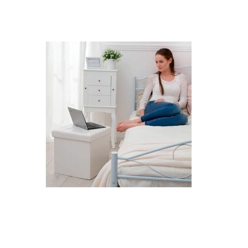 POUFF PUFF PANCA CONTENITORE QUADRATO BAULE ECOPELLE BIANCO / BEIGE / FANGO