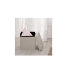 POUFF PUFF PANCA CONTENITORE QUADRATO BAULE ECOPELLE BIANCO / BEIGE / FANGO