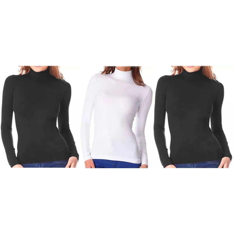 3 LUPETTO DONNA TERMICHE COLLO ALTO MAGLIA CON INTERNO FELPATO M L XL XXL 3XL