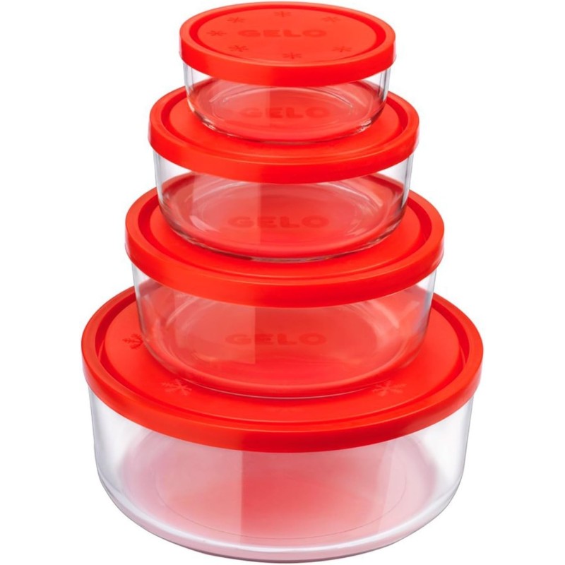 SET 4/8 CONTENITORI GELO IN VETRO CON COPERCHIO -